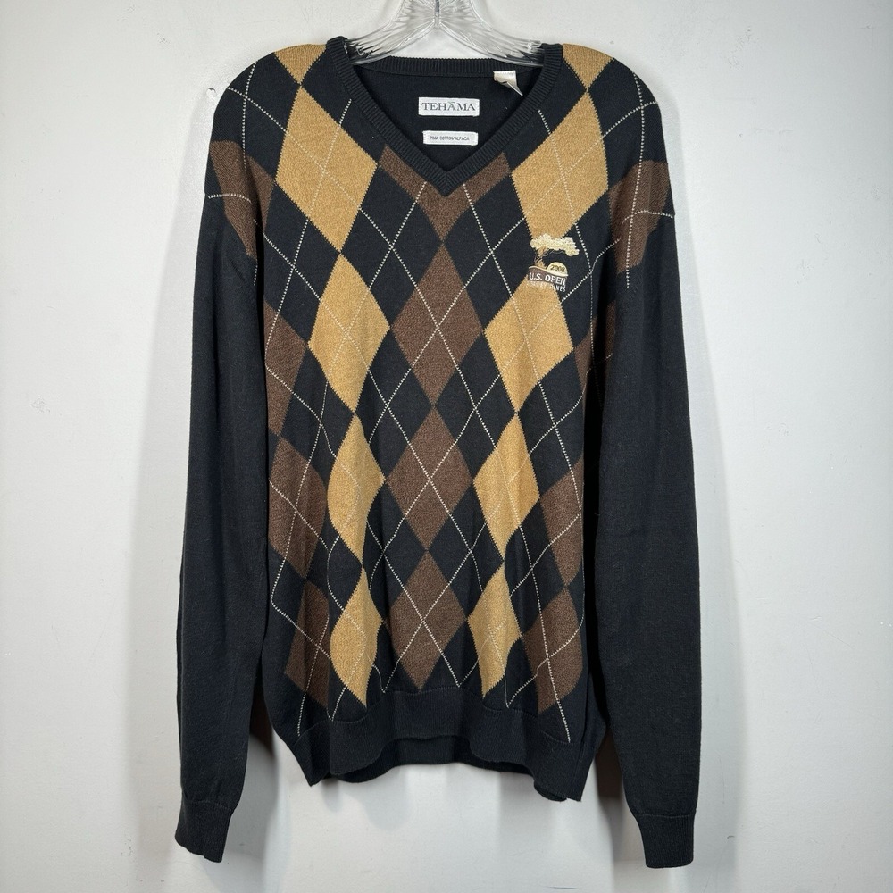 2008 US Open Torrey Pines Tehama Argyle Alpaca Blend V Neck Sweater Mens Sz M